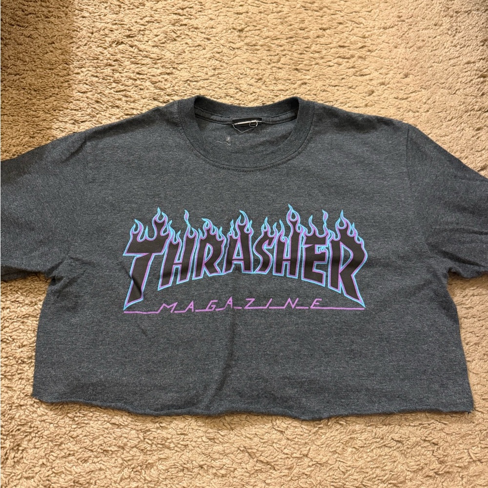 Thrasher Gray Short Sleeve Tee with Flame Logo